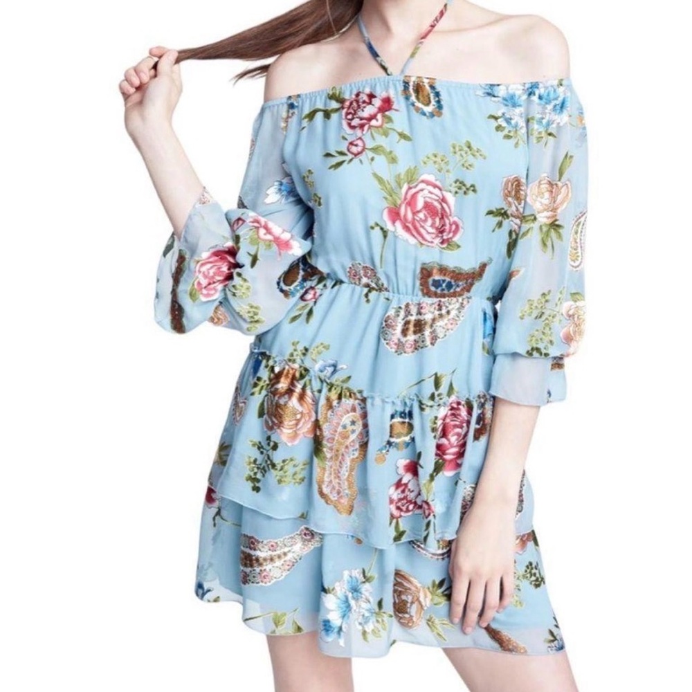 Alice and Olivia Blue Silk Floral Waylon Mini Dress| Size 6